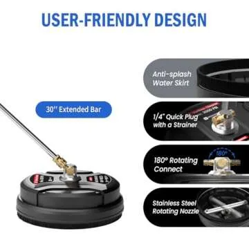 11" Pressure Washer Surface Cleaner, 3000 PSI Pressure Washer Attachments with 2 Extension Wands and 1/4" Quick Plug for Driveways, Pavers, Decks, Walls, Outdoor Furniture Cleaning