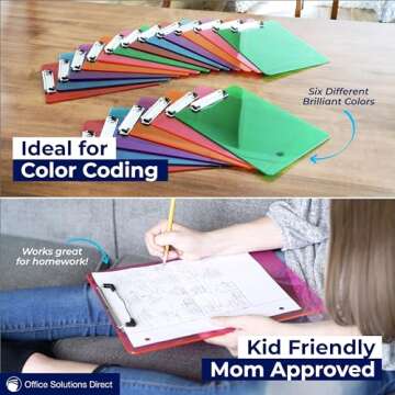 Plastic Clipboards with Low Profile Clip Set of 6-12.5 x 9 Inch Multi Color Plastic Clipboards Bulk - Clear Clipboards Bulk Classroom Holds 100 Sheets, Acrylic Clipboard Clear 6 Pack