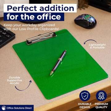 Plastic Clipboards with Low Profile Clip Set of 6-12.5 x 9 Inch Multi Color Plastic Clipboards Bulk - Clear Clipboards Bulk Classroom Holds 100 Sheets, Acrylic Clipboard Clear 6 Pack