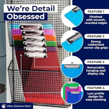 Plastic Clipboards with Low Profile Clip Set of 6-12.5 x 9 Inch Multi Color Plastic Clipboards Bulk - Clear Clipboards Bulk Classroom Holds 100 Sheets, Acrylic Clipboard Clear 6 Pack