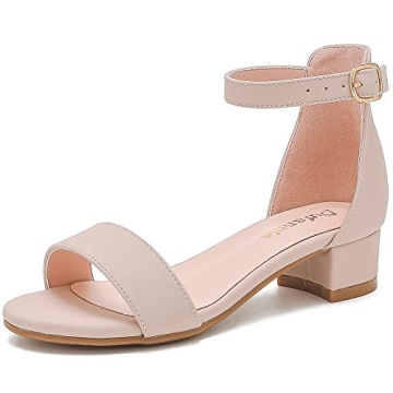 Dufannie Nude Sandals Heels for Girls Open Toe Ankle Strap Chunky Heel Girls Dress Shoes Graduations...