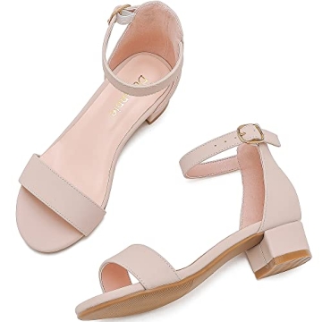 Dufannie Girls Open Toe Ankle Strap Heels for Events