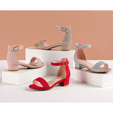 Dufannie Girls Open Toe Ankle Strap Heels for Events