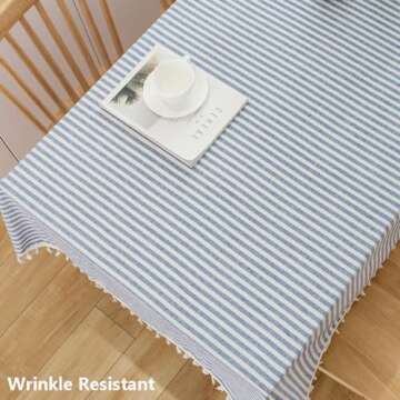 TruDelve Cotton Blend Tablecloth Blue and White Striped Tablecloth with Tassels Boho Table Cloth Rectangle Table Cover (Blue,70"x55",Rectangular)