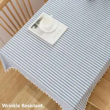 TruDelve Cotton Blend Tablecloth Blue and White Striped Tablecloth with Tassels Boho Table Cloth Rectangle Table Cover (Blue,70"x55",Rectangular)