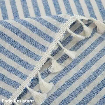 TruDelve Cotton Blend Tablecloth Blue and White Striped Tablecloth with Tassels Boho Table Cloth Rectangle Table Cover (Blue,70"x55",Rectangular)