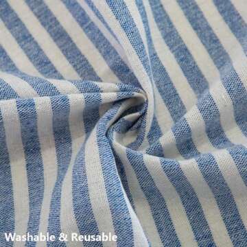 TruDelve Cotton Blend Tablecloth Blue and White Striped Tablecloth with Tassels Boho Table Cloth Rectangle Table Cover (Blue,70"x55",Rectangular)