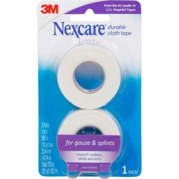 Nexcare Durable Cloth Tape, Woven Tape, Securely Holds Bulky Wound Dressing - 1 In x 10 Yds, 2 Rolls...
