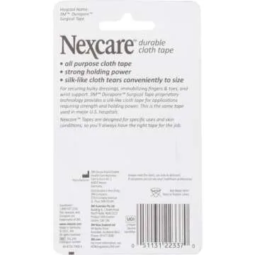 Nexcare Durable Cloth Tape, Woven Tape, Securely Holds Bulky Wound Dressing - 1 In x 10 Yds, 2 Rolls of Tape