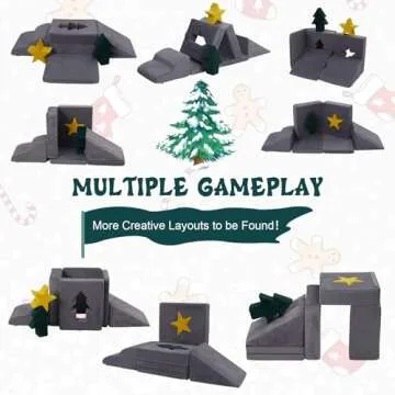 STAOLENE Toddler Climbing Toys Indoor, Climb and Crawl Activity Play Set, Christmas-Themed Soft Foam Climbing Blocks Convertible Lounge Chair Ideal Kids Corner Climber, Grey