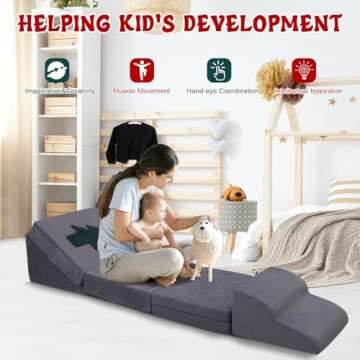 STAOLENE Toddler Climbing Toys Indoor, Climb and Crawl Activity Play Set, Christmas-Themed Soft Foam Climbing Blocks Convertible Lounge Chair Ideal Kids Corner Climber, Grey