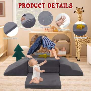 STAOLENE Toddler Climbing Toys Indoor, Climb and Crawl Activity Play Set, Christmas-Themed Soft Foam Climbing Blocks Convertible Lounge Chair Ideal Kids Corner Climber, Grey