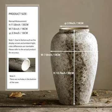 Denique Rustic Ceramic Flower Vase, Vintage Tall Floor Vase Farmhouse Decor, Large Vases for Living Room Entryway Table Centerpiece Decor, Terracotta Vases Pottery Clay Vase(B-30cm)