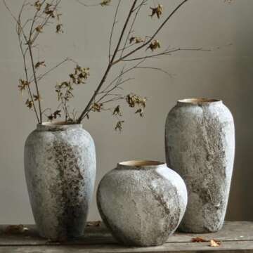 Denique Rustic Ceramic Flower Vase, Vintage Tall Floor Vase Farmhouse Decor, Large Vases for Living Room Entryway Table Centerpiece Decor, Terracotta Vases Pottery Clay Vase(B-30cm)