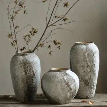 Denique Rustic Ceramic Flower Vase, Vintage Tall Floor Vase Farmhouse Decor, Large Vases for Living Room Entryway Table Centerpiece Decor, Terracotta Vases Pottery Clay Vase(B-30cm)