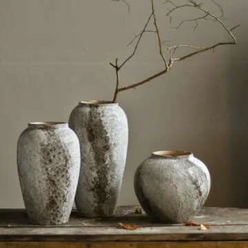 Denique Rustic Ceramic Flower Vase, Vintage Tall Floor Vase Farmhouse Decor, Large Vases for Living Room Entryway Table Centerpiece Decor, Terracotta Vases Pottery Clay Vase(B-30cm)