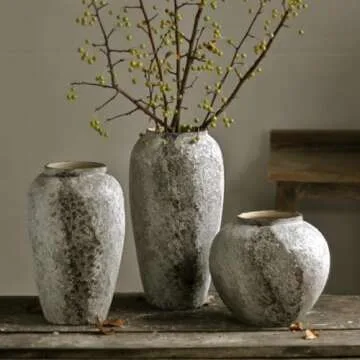 Denique Rustic Ceramic Flower Vase, Vintage Tall Floor Vase Farmhouse Decor, Large Vases for Living Room Entryway Table Centerpiece Decor, Terracotta Vases Pottery Clay Vase(B-30cm)