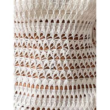 Verdusa Women's Hollow Out Crochet Tied Backless Swimsuit Dress Beach Cover Up Beige Medium