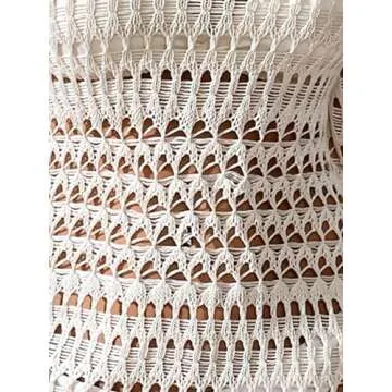Verdusa Women's Hollow Out Crochet Tied Backless Swimsuit Dress Beach Cover Up Beige Medium