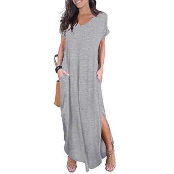 GRECERELLE Women Casual Sundresses Short Sleeve Shirt Dress Split Maxi Long Beach Dresses Travel Vac...