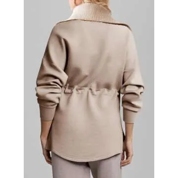 Dokotoo Womens Fall Winter Oversized Half Zip Sweatshirts Drawstring Waist Long Sleeve Side Slits Ca...