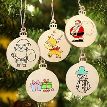 40 Pcs Unfinished Wood Ornaments Wood Slice DIY Christmas Ornaments Hanging Decoration 2.75"x3.6" with Pre Cut Strings