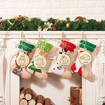 40 Pcs Unfinished Wood Ornaments Wood Slice DIY Christmas Ornaments Hanging Decoration 2.75"x3.6" with Pre Cut Strings