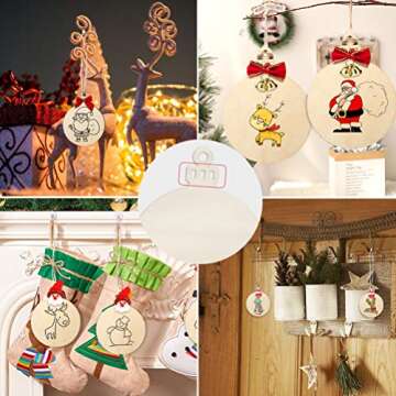 40 Pcs Unfinished Wood Ornaments Wood Slice DIY Christmas Ornaments Hanging Decoration 2.75"x3.6" with Pre Cut Strings