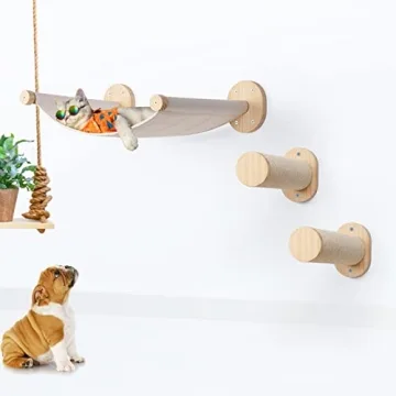 BEBOBLY Cat Wall Shelves and Perches Set | Cat Hammock Wall Mounted Climbing Shelf with Two Steps | ...