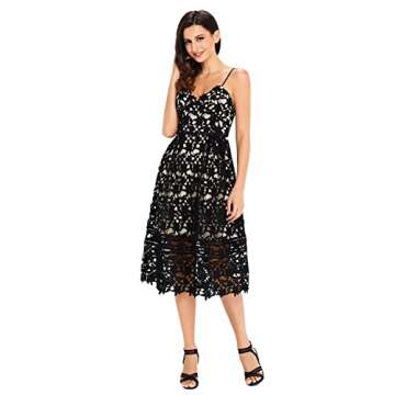 Alvaq Women's Summer Casual V Neck Bridesmaid Lace High Low Party Midi Dress Wedding Cocktail Dresses Plus Size Black,Small
