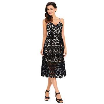 Alvaq Women's Summer Casual V Neck Bridesmaid Lace High Low Party Midi Dress Wedding Cocktail Dresses Plus Size Black,Small