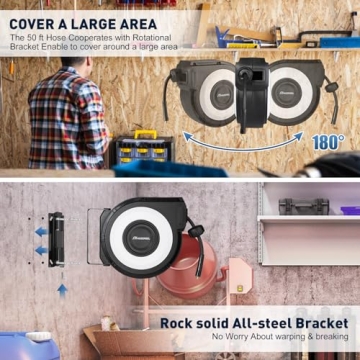 HOZEREEL 50+5 Ft Hybrid Air Hose Reel 300 PSI 180° Swivel