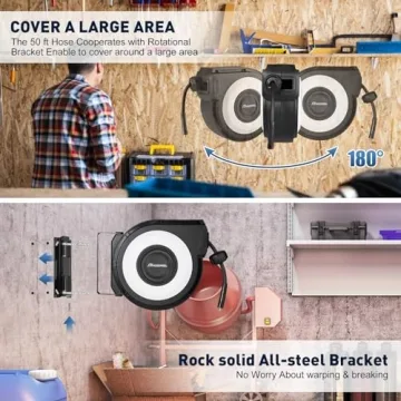 HOZEREEL 50+5 Ft Hybrid Air Hose Reel 300 PSI 180° Swivel