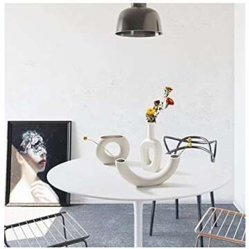 FuTaiKang White Ceramic Vases, Modern Geometric Decorative Vases, Nordic Minimalist Style Home Decor, Creative Dried Flower Arrangement Art Vase for Living Room, Kitchen or Office (B)