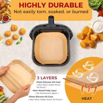 Air Fryer Liners - 100Pcs Non-Stick Baking Sheets for Easy Cleanup