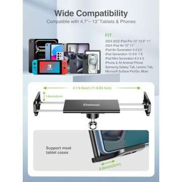 elitehood Metal iPad Mic Stand Holder, 360° Swivel Tilt Microphone Stand Phone Holder Mount, Aluminum Tablet Clamp Adapter for All Phone, iPad Pro 12.9/11, iPad, iPad Mini Air and More 4-12.9" Tablet
