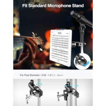 elitehood Metal iPad Mic Stand Holder, 360° Swivel Tilt Microphone Stand Phone Holder Mount, Aluminum Tablet Clamp Adapter for All Phone, iPad Pro 12.9/11, iPad, iPad Mini Air and More 4-12.9" Tablet