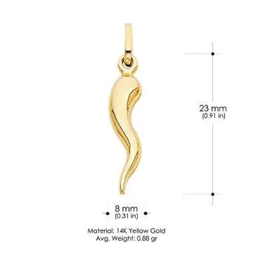 14K Yellow Gold Cornicello Necklace Good Luck Charm Pendant