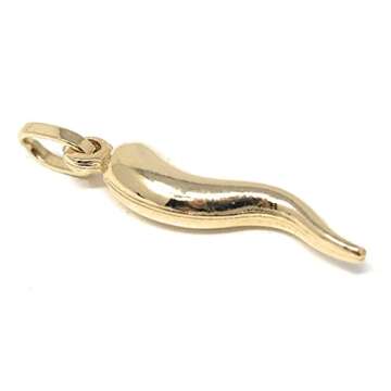 14K Yellow Gold Cornicello Necklace Good Luck Charm Pendant
