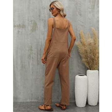 Gihuo Women's Fashion Baggy Loose Linen Overalls Jumpsuit Oversized Casual Sleeveless Rompers with Pockets (Ginger, Large)