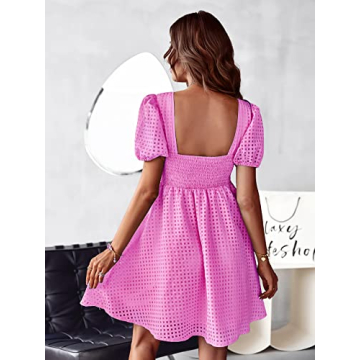 Raikamitu Women's Puff Sleeve Summer Dress in Rose Red