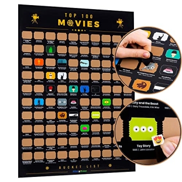 Atlas & Green Top 100 Movies Scratch Off Poster - Interactive Movie Journey with Bonus Accessories