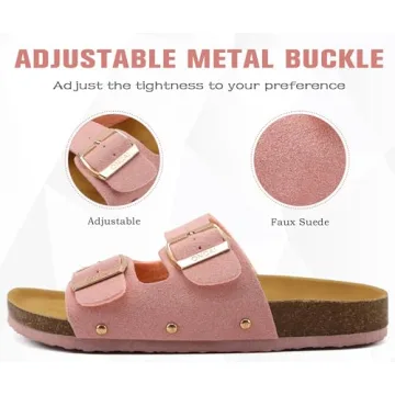 ONCAI Womens Comfortable Sandals Knock Off Clogs Sandals Women Dressy Summer Flat with Arch Support Two Strap Slip On Adjustable Buckle Slides Shoes for Women Pink Size 10