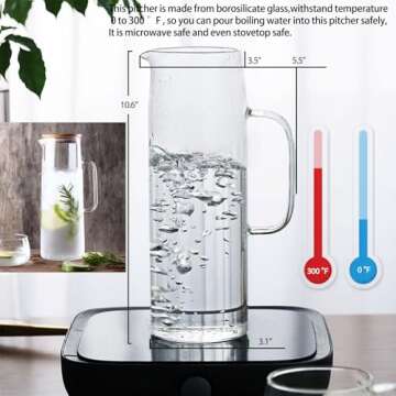 hjn Glass Pitcher with Lid Glass Water Carafe with Handle, Fridge Water Jug Cold or Hot Beverages, Iced Tea, Milk, Juice 1500ml/51oz & bamboo lid