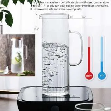 hjn Glass Pitcher with Lid Glass Water Carafe with Handle, Fridge Water Jug Cold or Hot Beverages, Iced Tea, Milk, Juice 1500ml/51oz & bamboo lid