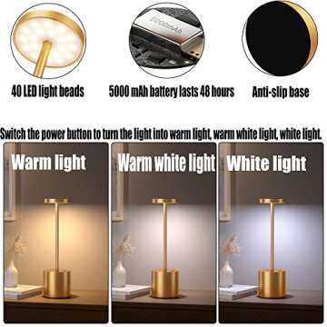 YIBEN 2Pack Cordless Table Lamp - Rechargeable LED Light