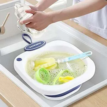 Babyhood Multi-Purpose Collapsible Wash Basin for Kids and Babies, Lightweight Portable Folding Basin for Washing Baby Bottles and Breast Pump Parts and Home Kitchen Outdoor Camping Use (2021 Blue)