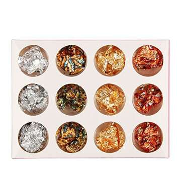 Minejin 12 Pot Nail Art Foil Set - Gold Silver Glitter Flakes for DIY Designs