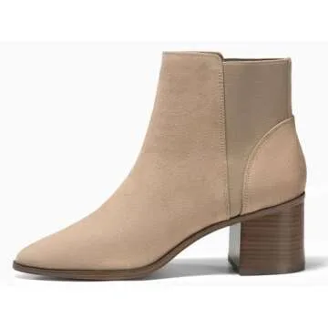 Coutgo Womens Ankle Boots Chunky Block Stacked Mid Heel Pointed Toe Slip On Elastic Chelsea Booties