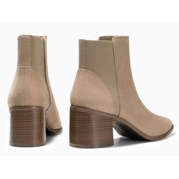 Coutgo Womens Ankle Boots Chunky Block Stacked Mid Heel Pointed Toe Slip On Elastic Chelsea Booties